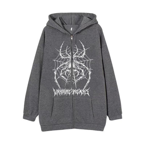 Damen Langarm Kapuzenjacke mit detailreichem Spinnenmotiv Drune