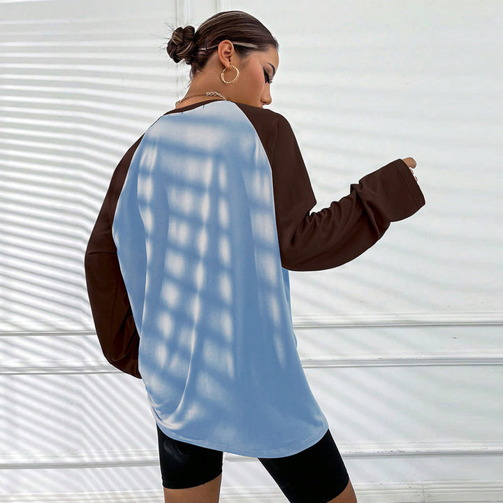 Damen Langarm-T-Shirt mit sportlichem Raglan-Schnitt und modischem Farbblock-Design Drune