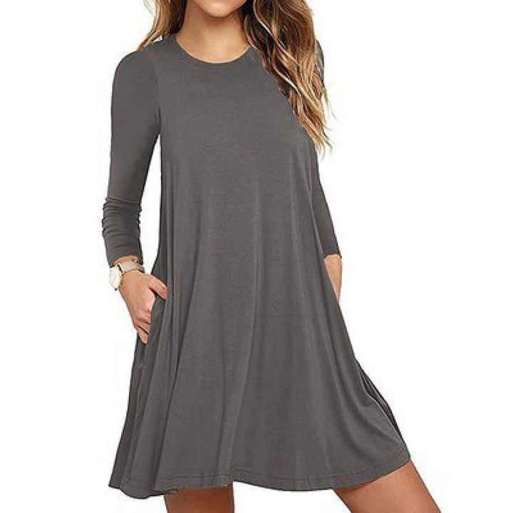 Damen Freizeitkleid mit Rundhalsausschnitt und praktischen Taschen Drune