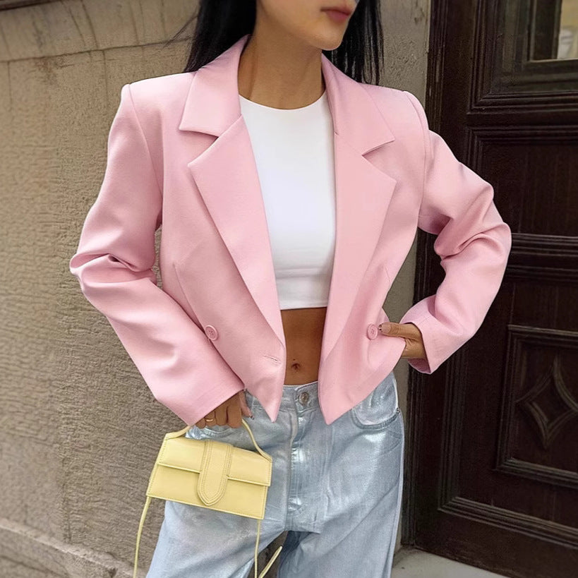 Damen Cropped Blazerjacke mit oversized Ärmeln und Detailknöpfen Drune