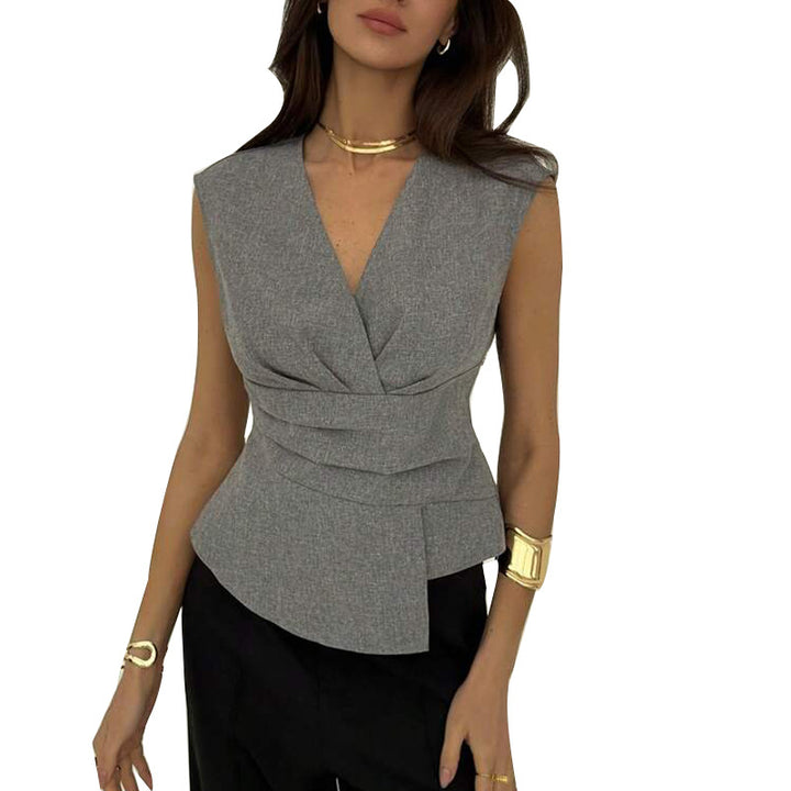 Damen elegantes Wickeloberteil mit raffiniertem Schnitt und Plissee-Details Drune