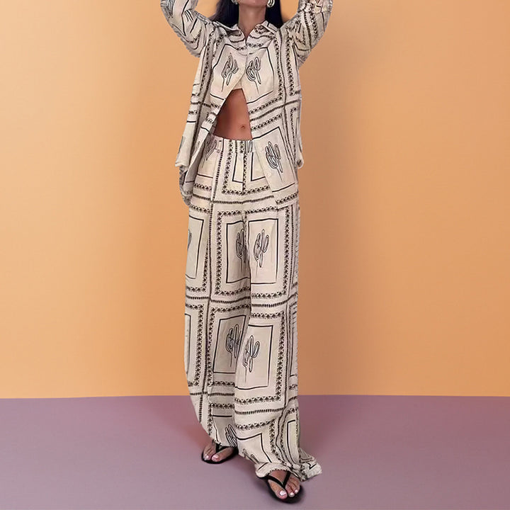 Damen Elegantes Set aus lässiger Bluse und weit geschnittenen Hosen Drune