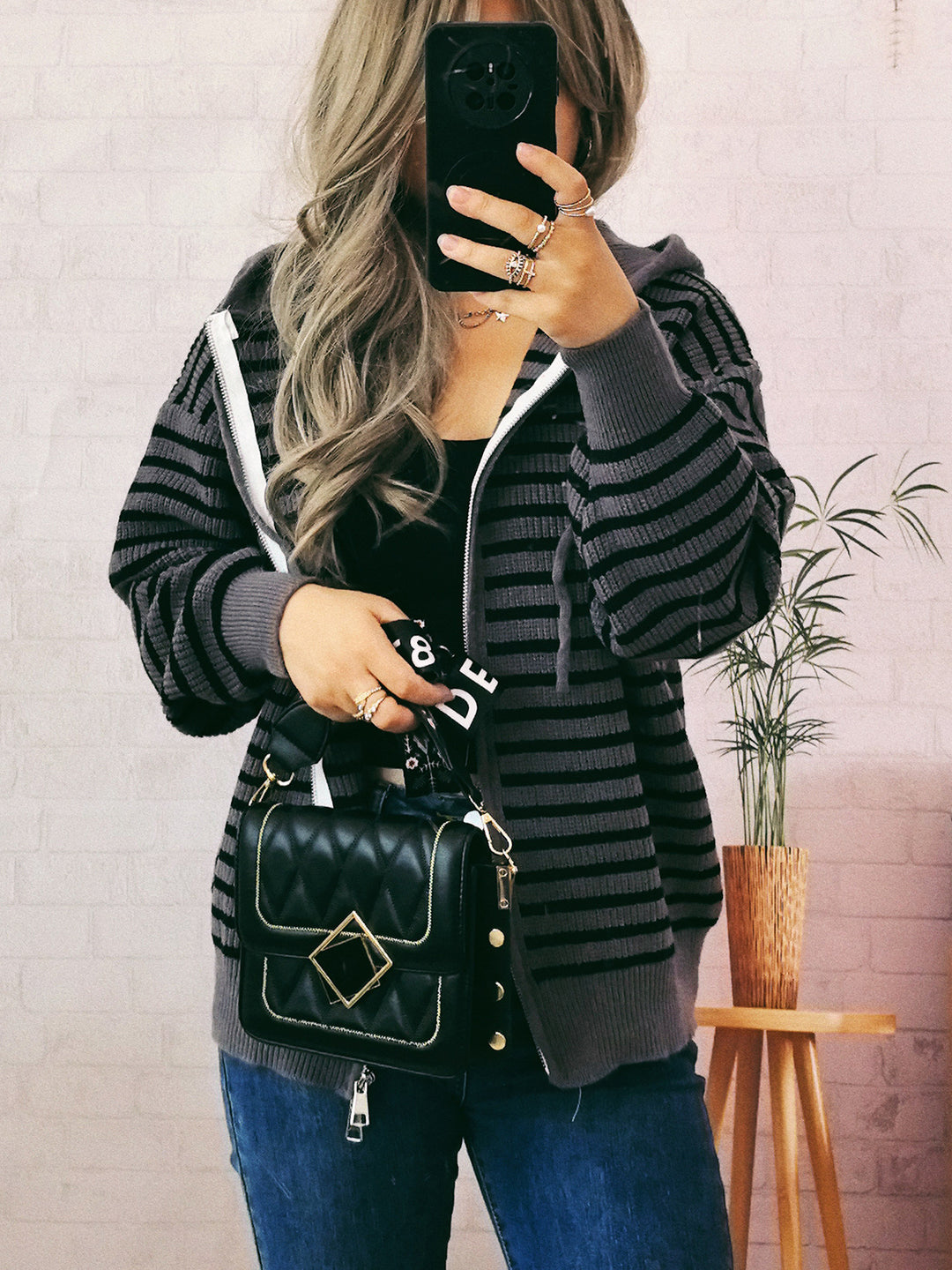 Damen Sportlicher Hoodie mit Streifenmuster und lässigem Schnitt Drune