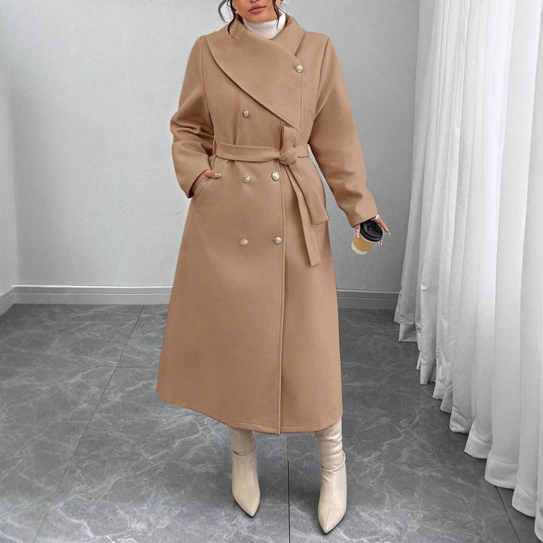 Damen eleganter wärmender Wollmantel mit doppelter Knopfleiste und einem Gürtel Drune