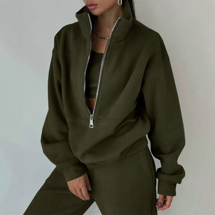 Damen lässiger Oversized-Hoodie und Jogginghose Set mit praktischem Reißverschluss Drune