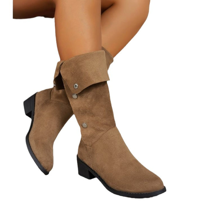 Damen Elegante Stiefel aus weichem Wildleder mit modischen Knopfdetails Drune