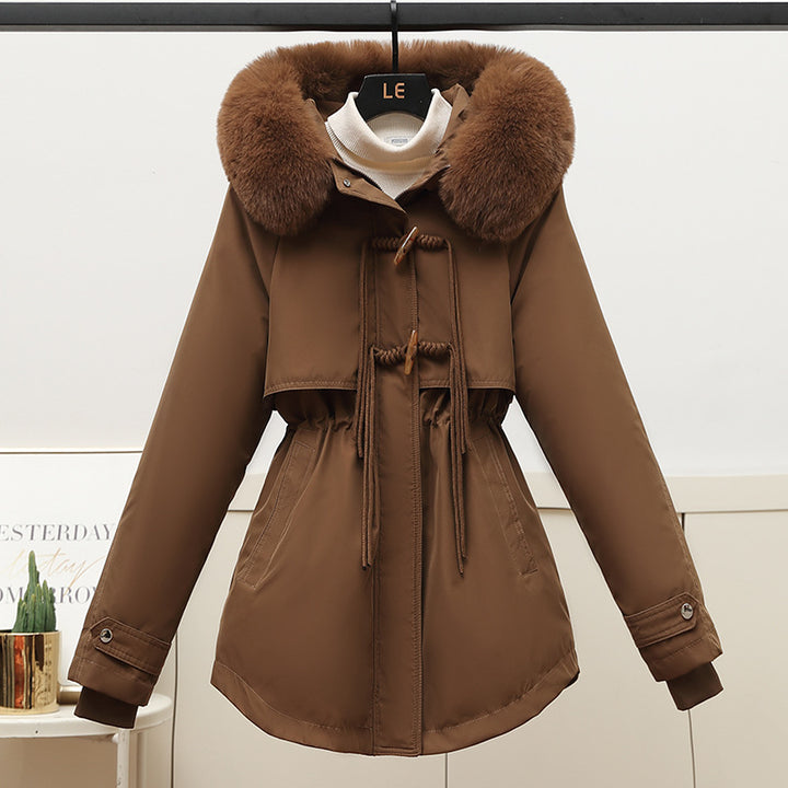 Damen Wattierte Winterjacke mit abnehmbarem Kunstfellkragen und Taillenzug Drune