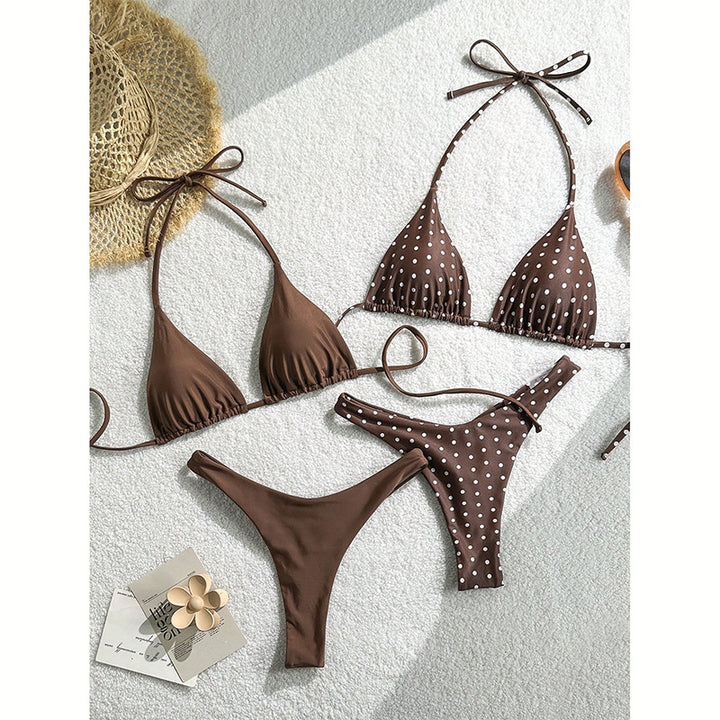 Damen Triangel-Bikini-Set mit verspieltem Punktedesign und elastischen Trägern Drune