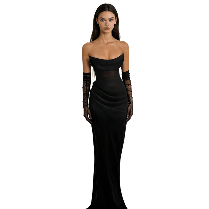 Damen Elegantes schulterfreies Maxikleid mit verführerischem Rüschendetail Drune