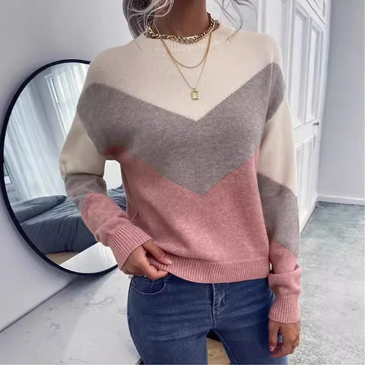 Damen Pullover mit stylischem V-Ausschnitt und geometrischem Muster Drune