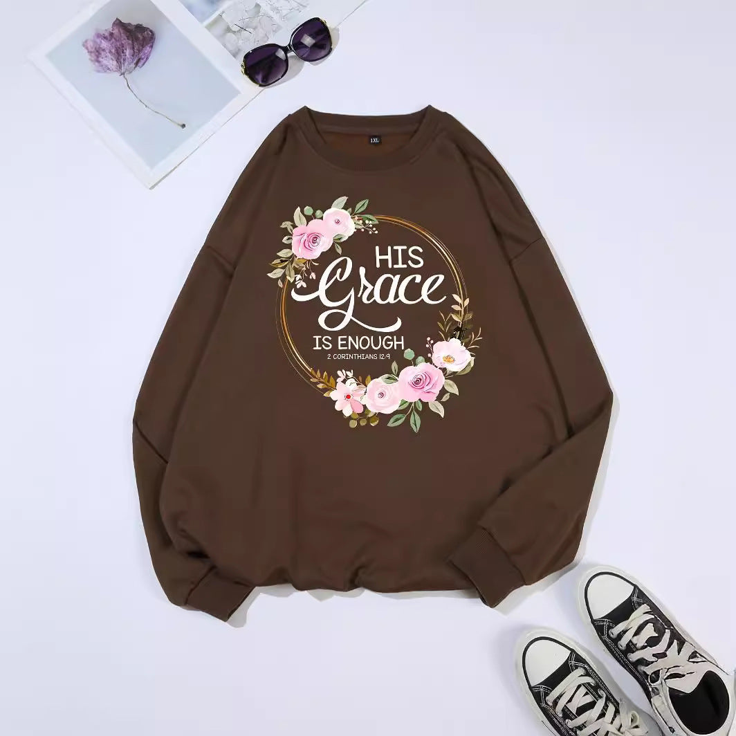 Damen Sweatshirt mit motivierendem Schriftzug und floralem Design Drune
