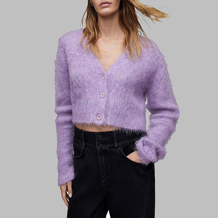 Damen Kurzarm Strickjacke mit weichem Fleece-Design Drune