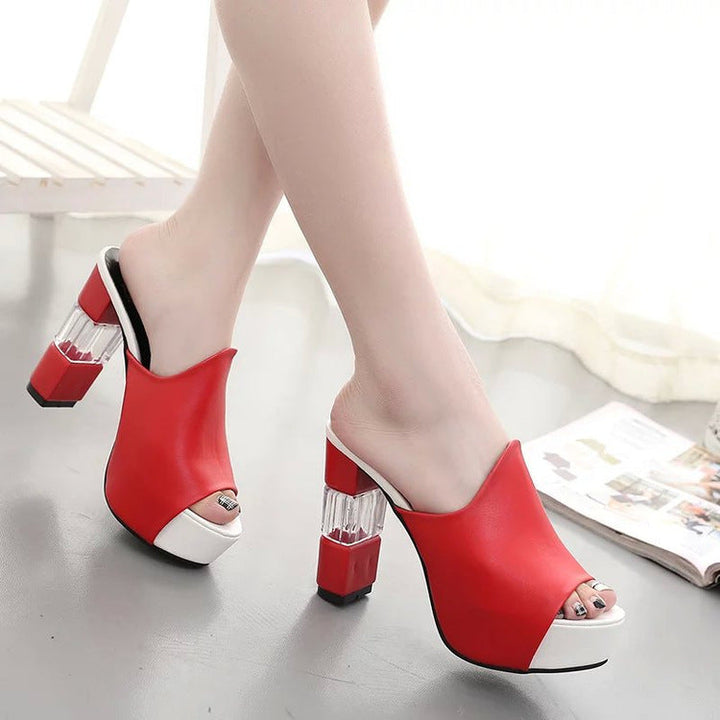 Damen hochwertige Plateau-Mules mit transparentem Blockabsatz Drune