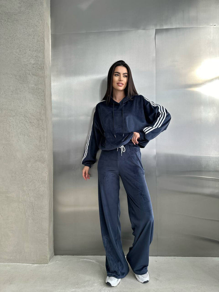 Damen Velvet-Hoodie und weite Hose Set Drune