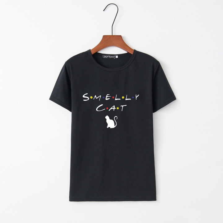Damen T-Shirt mit kreativem Katzenmotiv und rundem Ausschnitt Drune