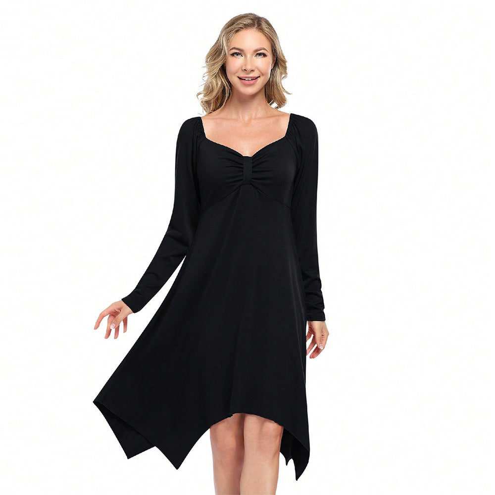 Damen asymmetrisches Longkleid mit langem Arm und gerafftem Oberteil Drune