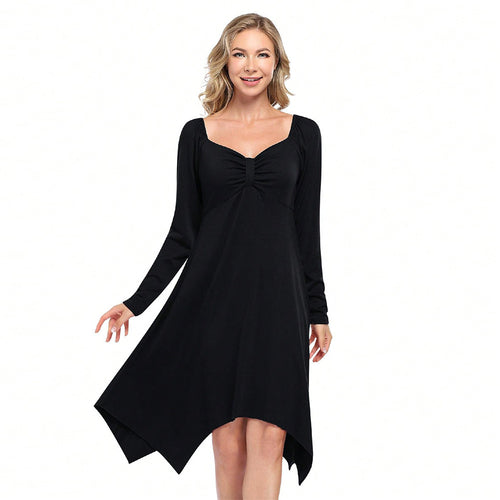 Damen asymmetrisches Longkleid mit langem Arm und gerafftem Oberteil Drune