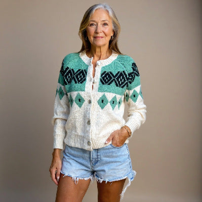 Damen nan kuscheliger Strickcardigan mit Zierholzknöpfen und Rundhalsausschnitt Drune