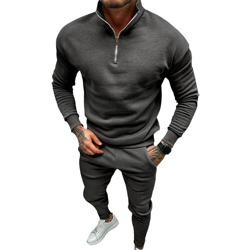 Herren nan athletisches Lounge-Set aus French Terry mit Halbzip-Stehkragen und konischer Jogginghose Drune