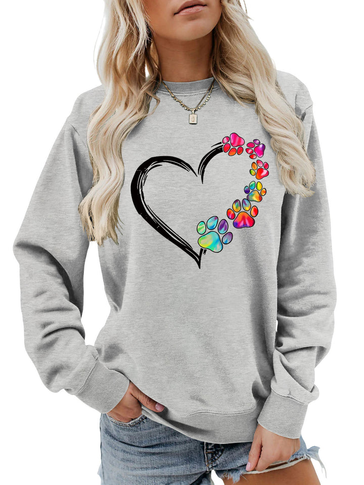 Damen Sweatshirt mit kreativem Pfotenherz-Design Drune