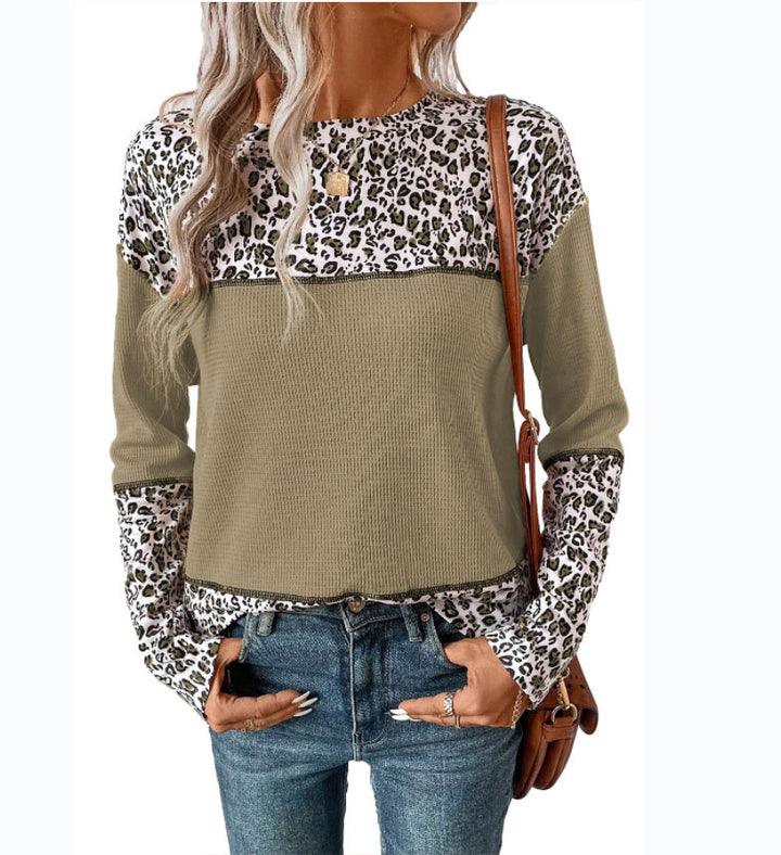 Damen modischer Langarm-Pullover mit einzigartigem Leoprint Drune