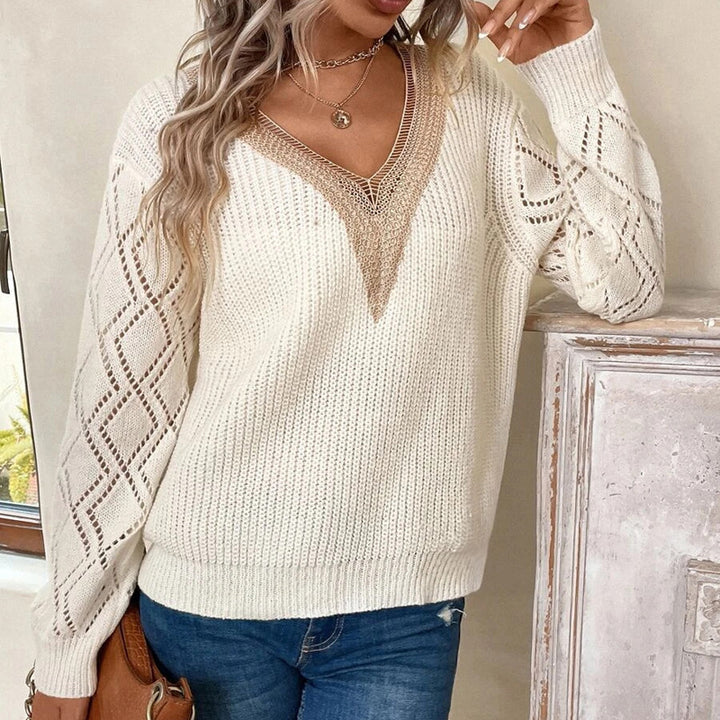 Damen Strickpullover mit raffiniertem Häkel-Ausschnitt Drune