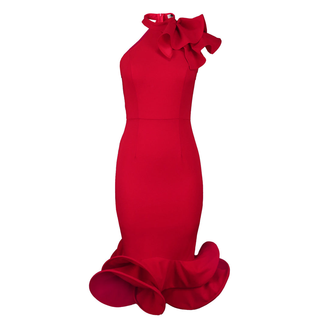 Damen Elegantes Abendkleid mit asymmetrischem Design und voluminösem Rüschenakzent Drune