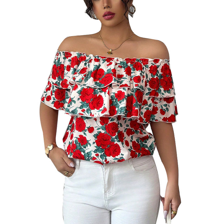 Damen Oberteil mit Volant und floralem Design Drune