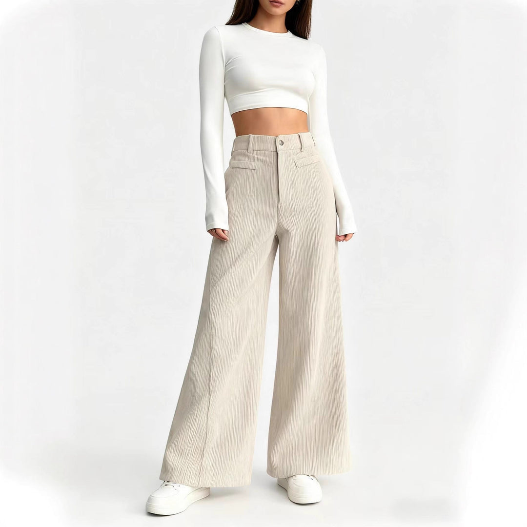 Damen weite Faltenhose mit hohem Bund Drune