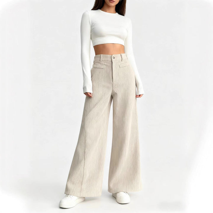 Damen weite Faltenhose mit hohem Bund Drune
