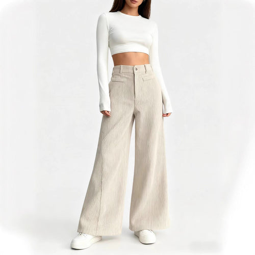 Damen weite Faltenhose mit hohem Bund Drune