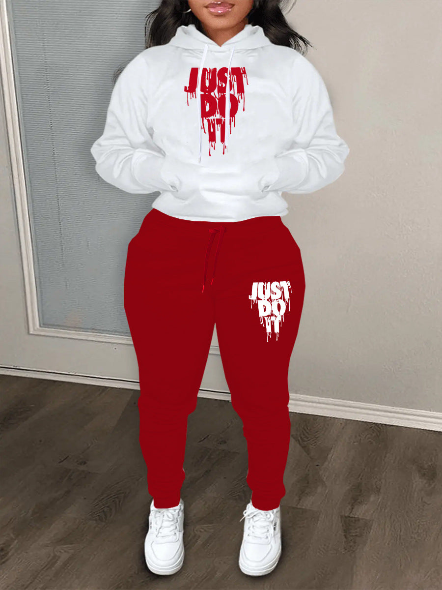 Damen Hoodie und Jogginghose Set mit modernem Grafikdruck Drune