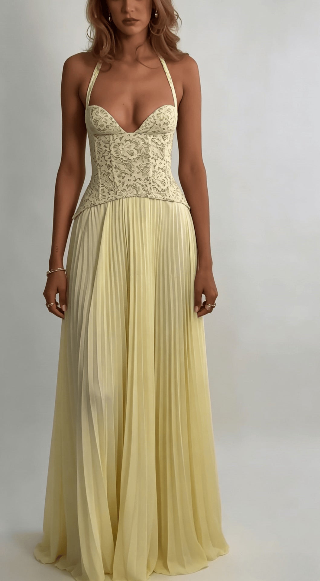 Damen nan elegantes Abendkleid mit Spitzenkorsett und plissiertem Maxirock Drune