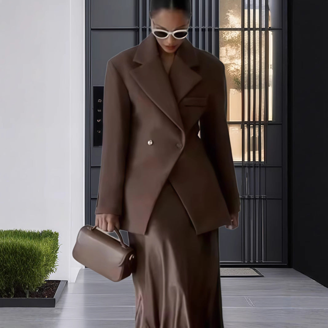 Damen Eleganter Doppelreiher-Blazer mit edlem Schnitt und hohem Kragen Drune