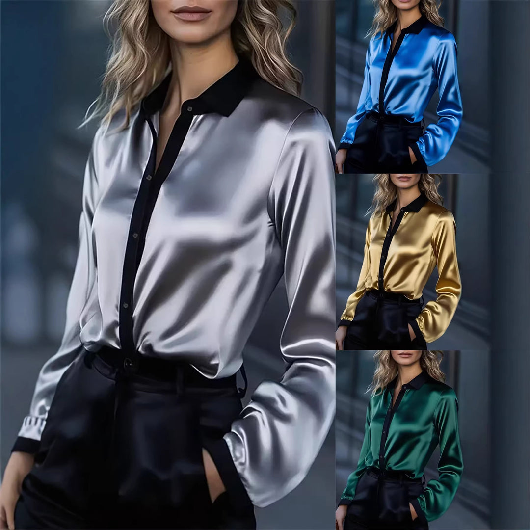 Damen Satinbluse mit kontrastierendem Kragen Drune