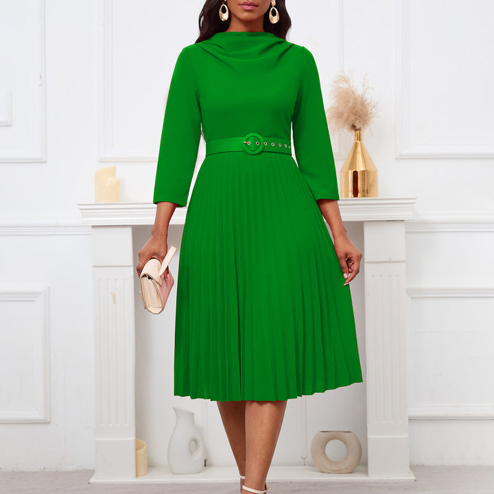 Damen Midikleid mit elegantem Plisseedesign und tailliertem Gürtel Drune