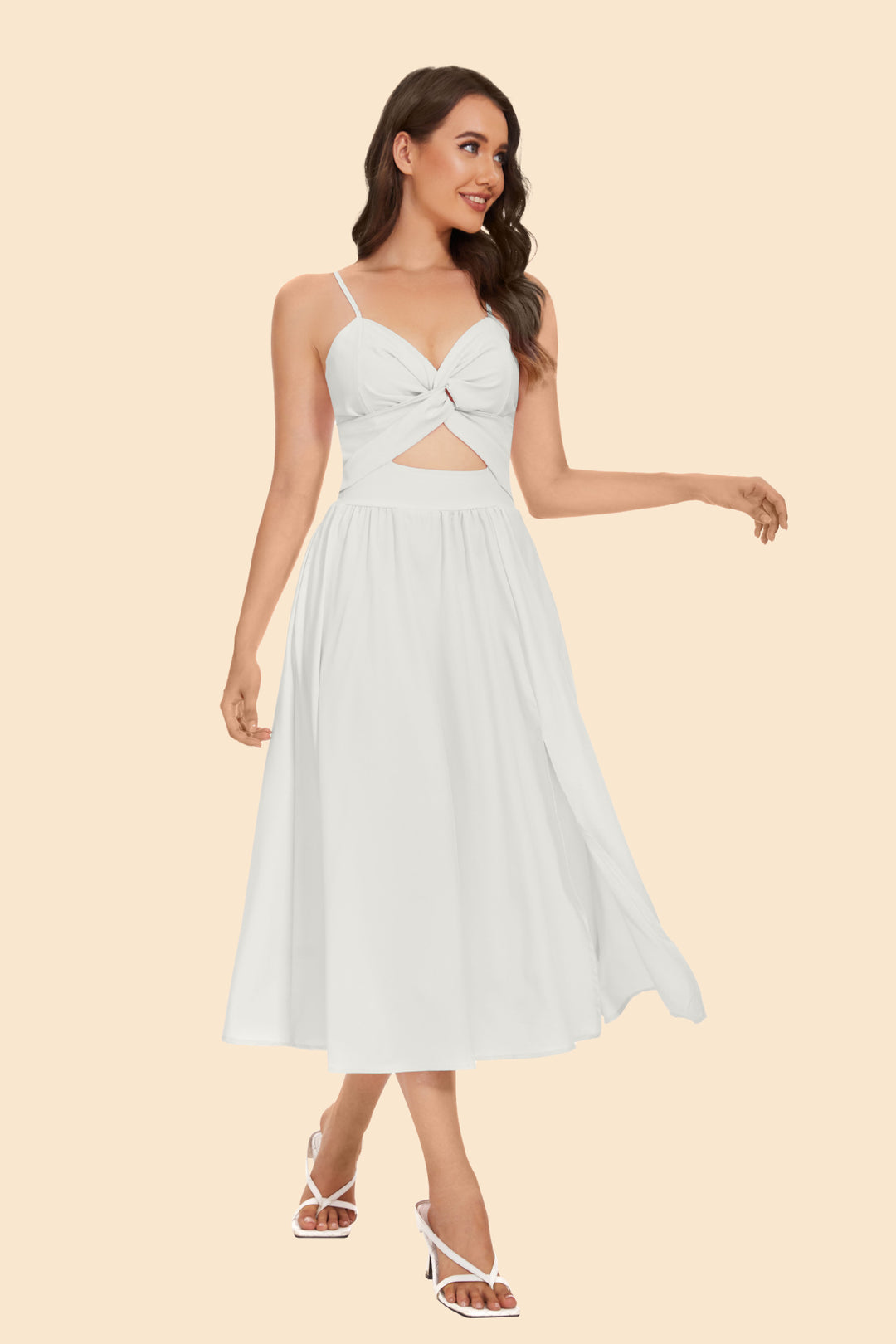 Damen Zweiteiler Ensemble mit elegantem knotenfreier Bluse und fließendem Rock mit Schlitz Drune
