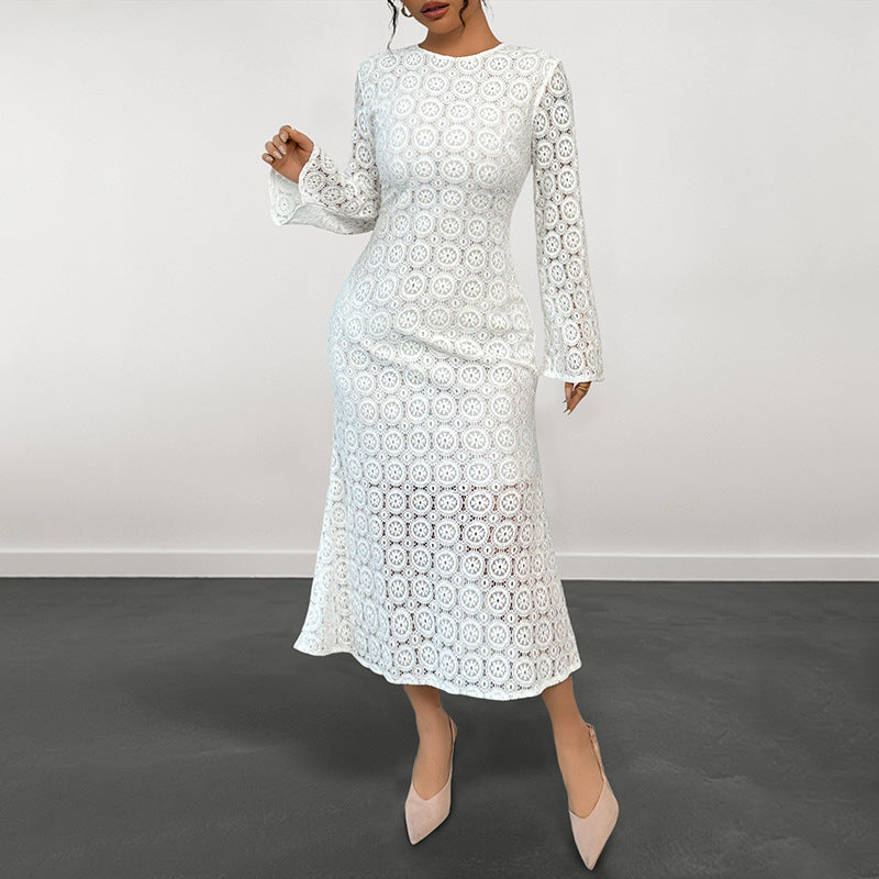 Damen Spitzenkleid mit elegantem V-Ausschnitt und voluminösen Ärmeln Drune
