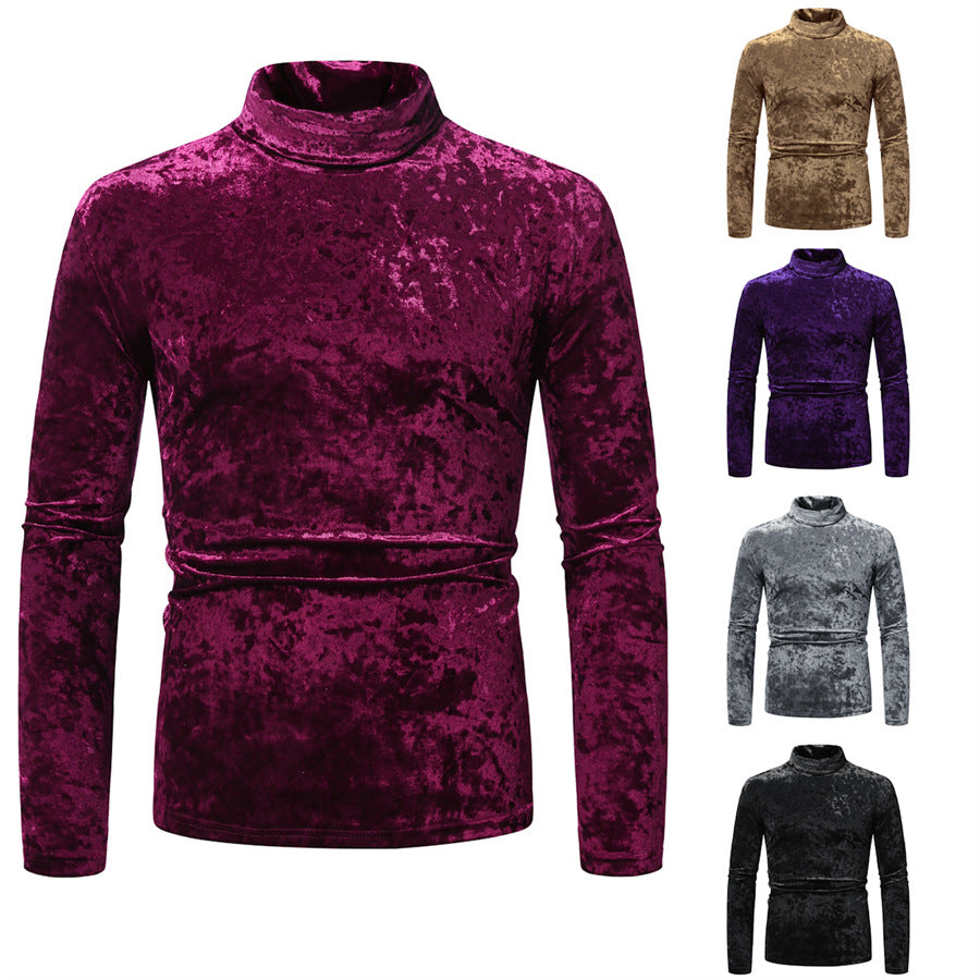 Herren eleganter Rollkragenpullover aus luxuriösem Samtstoff Drune