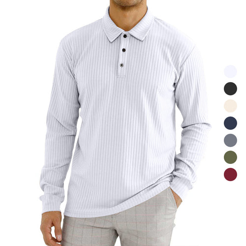 Herren Langarm-Polohemd mit strukturiertem Rippenmuster und Knopfdetail Drune
