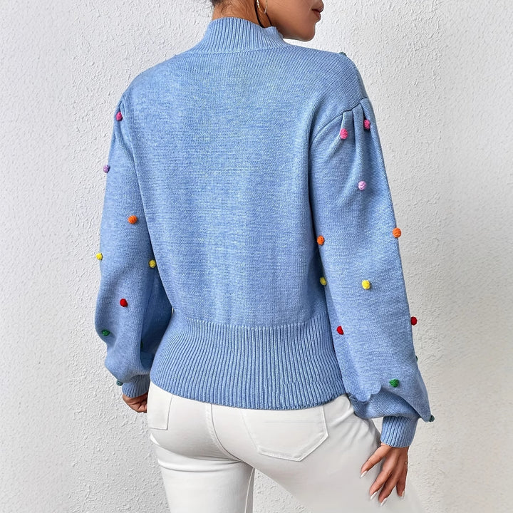 Damen modischer Pullover mit bunten Quasten und Stehkragen Drune