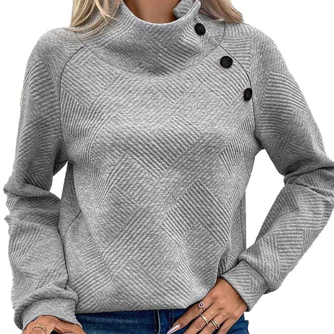 Damen Pullover mit hoher Kragenlinie und stilvollen Knöpfen Drune