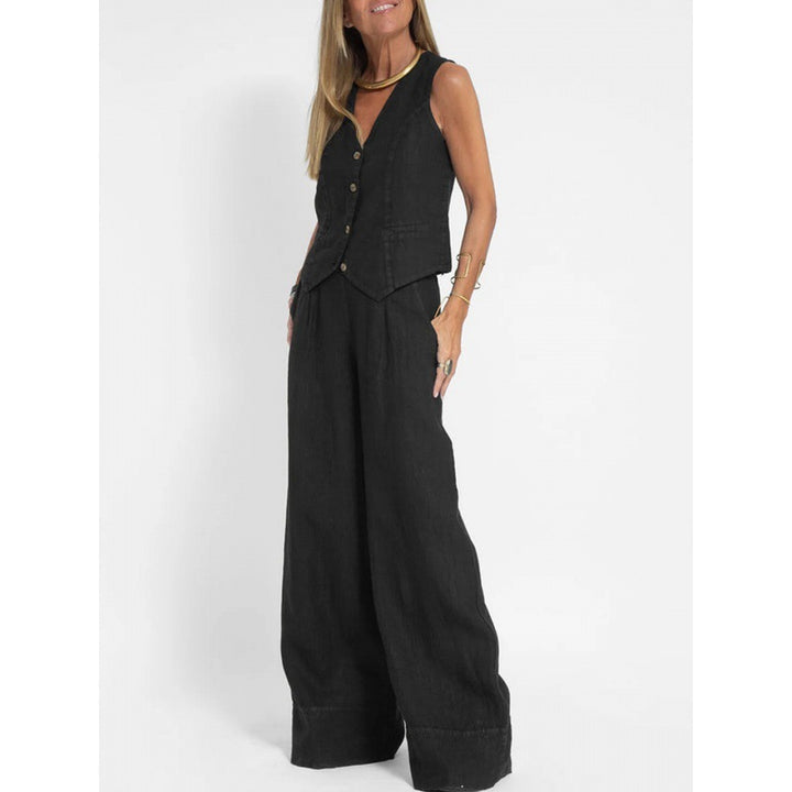 Damen elegantes Leinen-Weste mit Knopfdetaillierung Drune