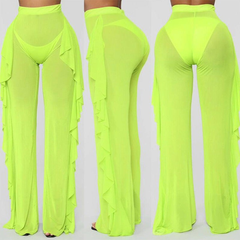 Damen transparente Strandhose mit asymmetrischem Rüschenbesatz Drune
