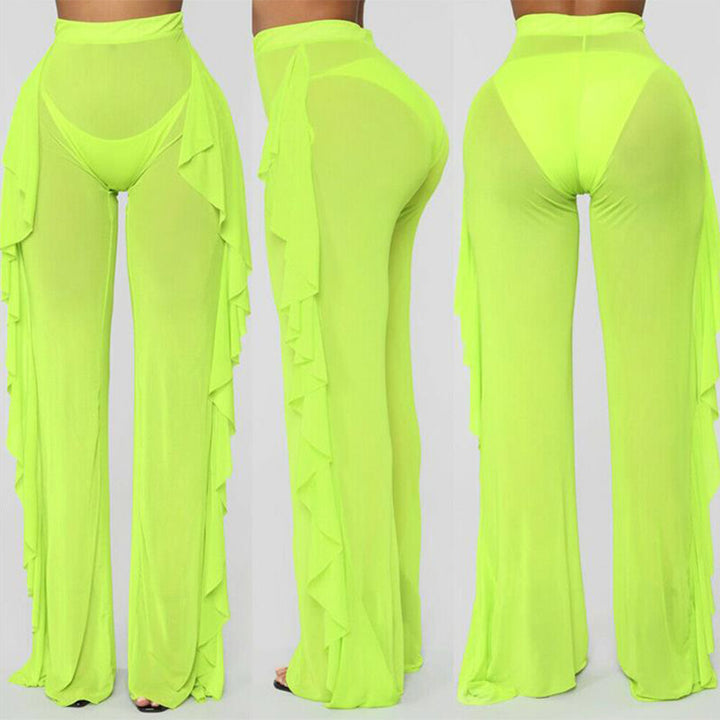 Damen transparente Strandhose mit asymmetrischem Rüschenbesatz Drune
