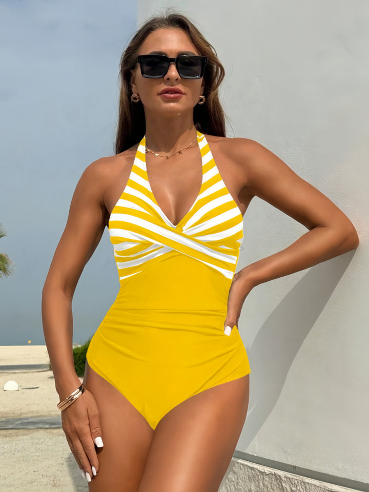 Damen Einteiliger Badeanzug mit Streifen-Design und figurformenden Elementen Drune