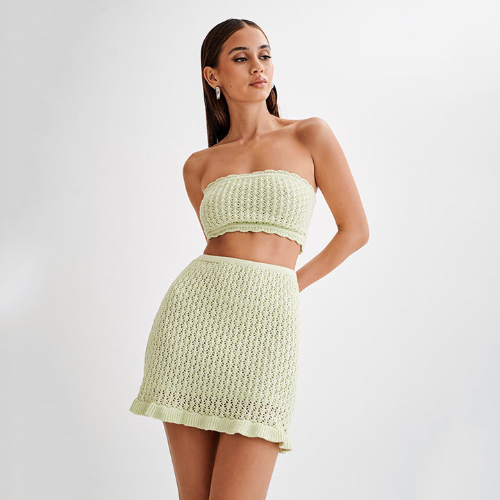 Damen elegantes Häkelkleid mit tiefem Ausschnitt Drune