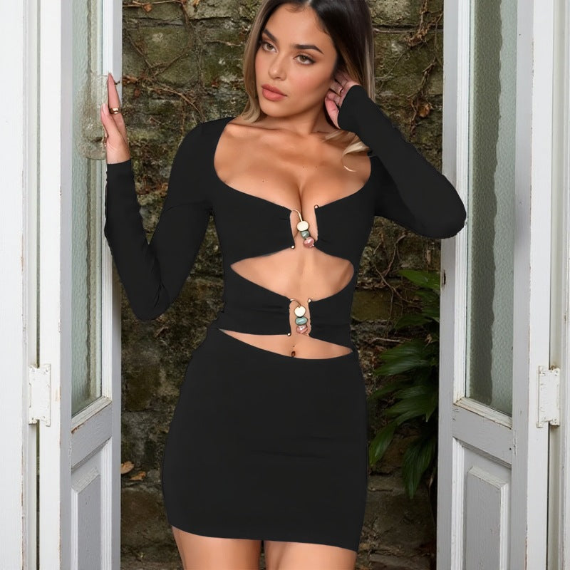Damen figurbetontes Minikleid mit stilvollen Cut-Outs und eleganten Dekorelementen Drune