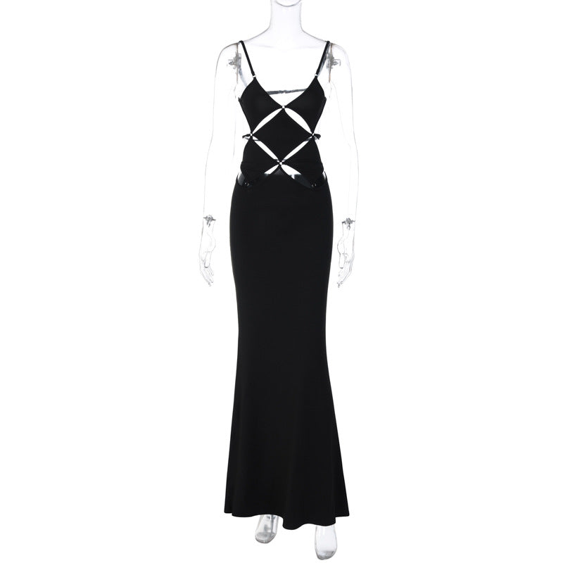 Damen glamouröses Maxikleid mit einzigartigem Schnitt und eleganten Schlaufen Drune