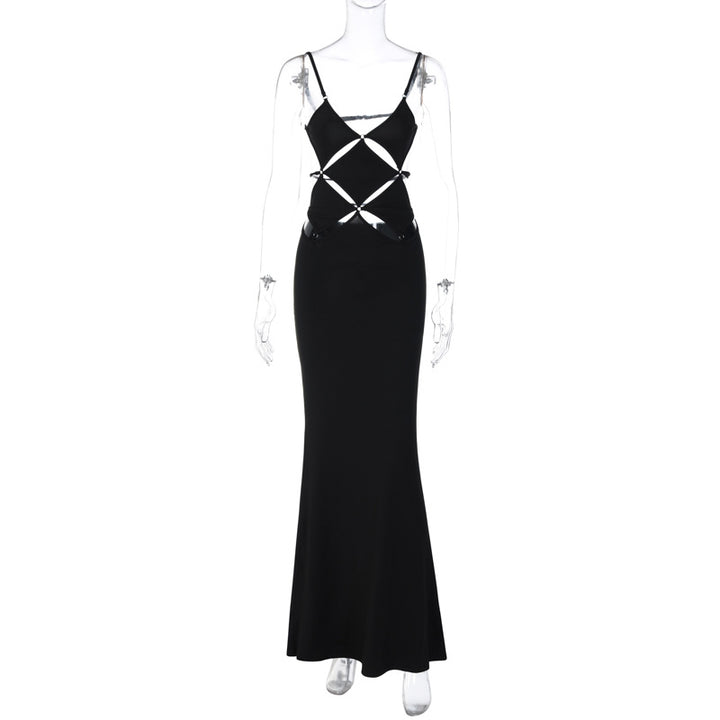 Damen glamouröses Maxikleid mit einzigartigem Schnitt und eleganten Schlaufen Drune
